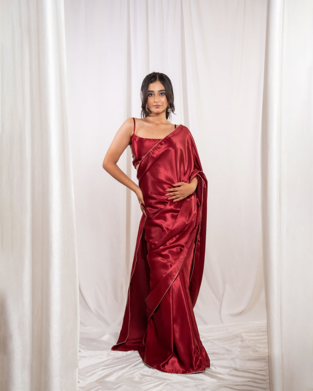 Red Satin Saree