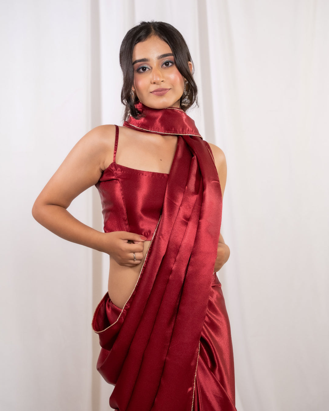 Red Satin Saree