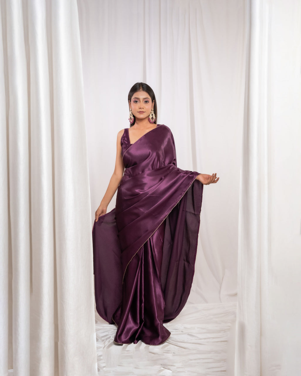 Wine Satin Saree