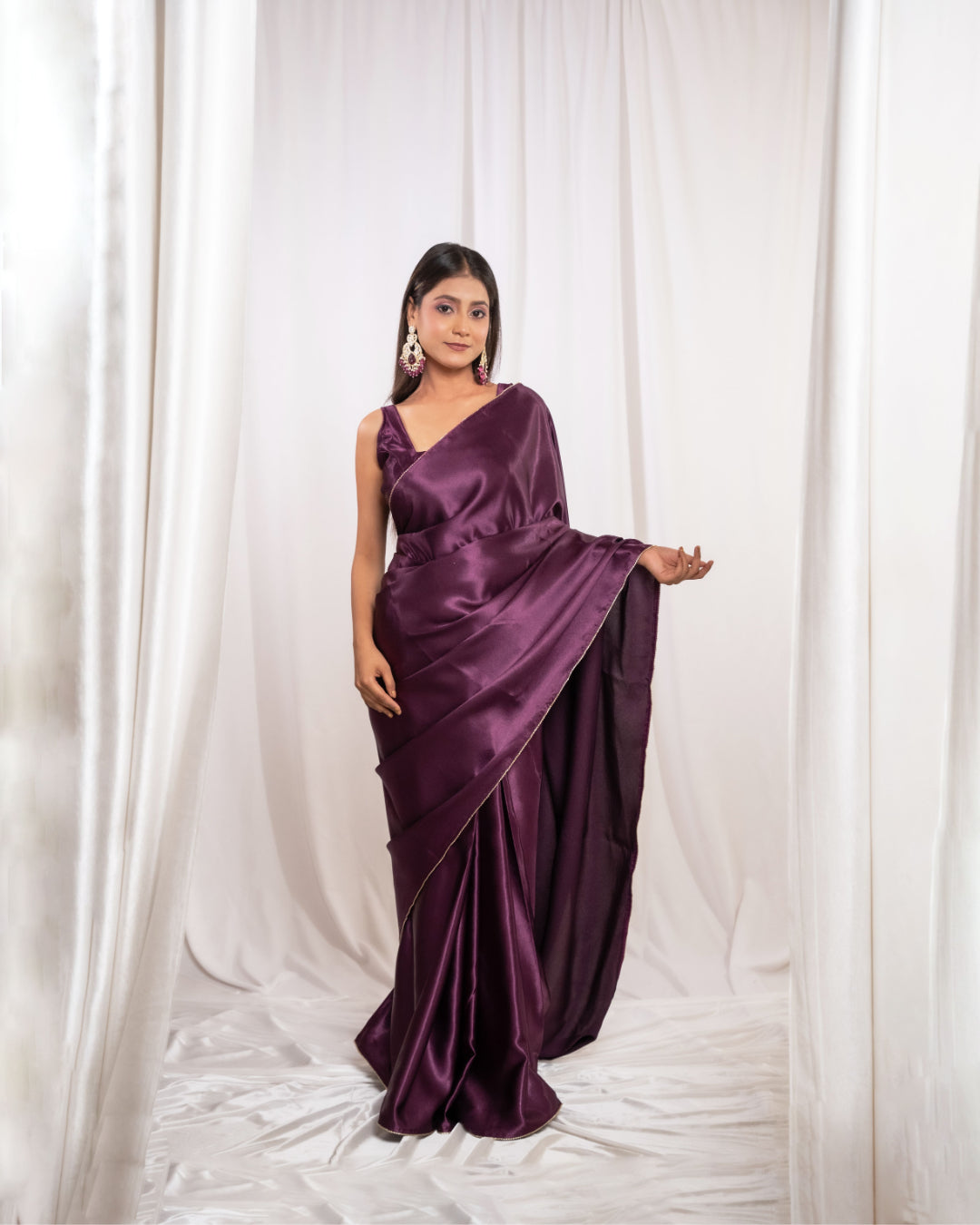 Wine Satin Saree