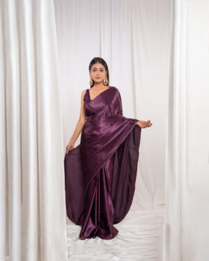 Wine Silk Satin Saree