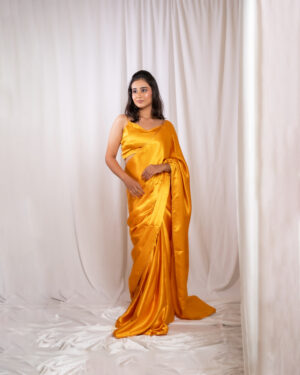 Yellow Silk Satin Saree