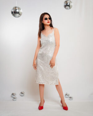 Off-White Sequin Slit Dress