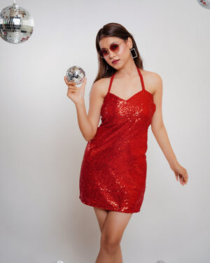 Red Sequin Backless Dress