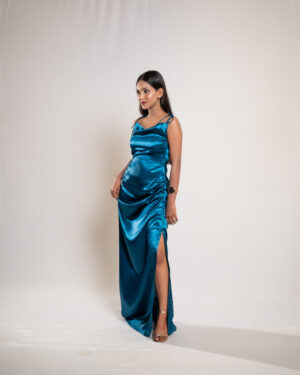 Teal Blue Satin Dress