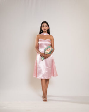 Pastel Pink Satin Frock with Stole