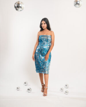 Blue - Silver Sequin Slit Dress